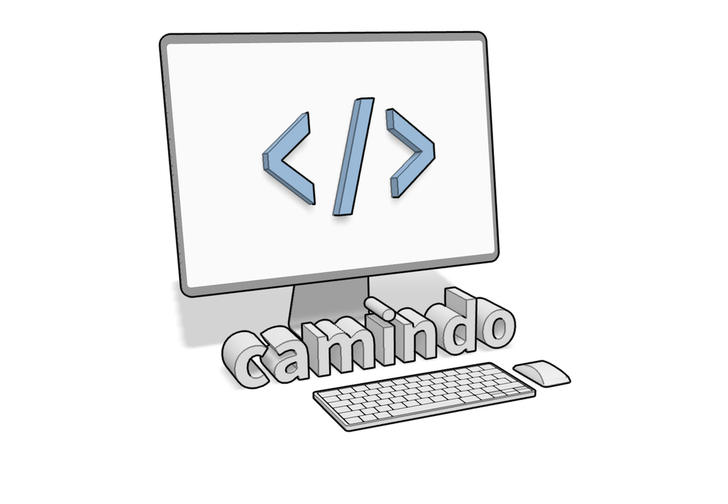 Bildschirm mit Code-Symbol, davor der Schriftzug „programmer“ und eine Tastatur