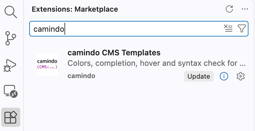 Search for “camindo” in the VS Code Marketplace