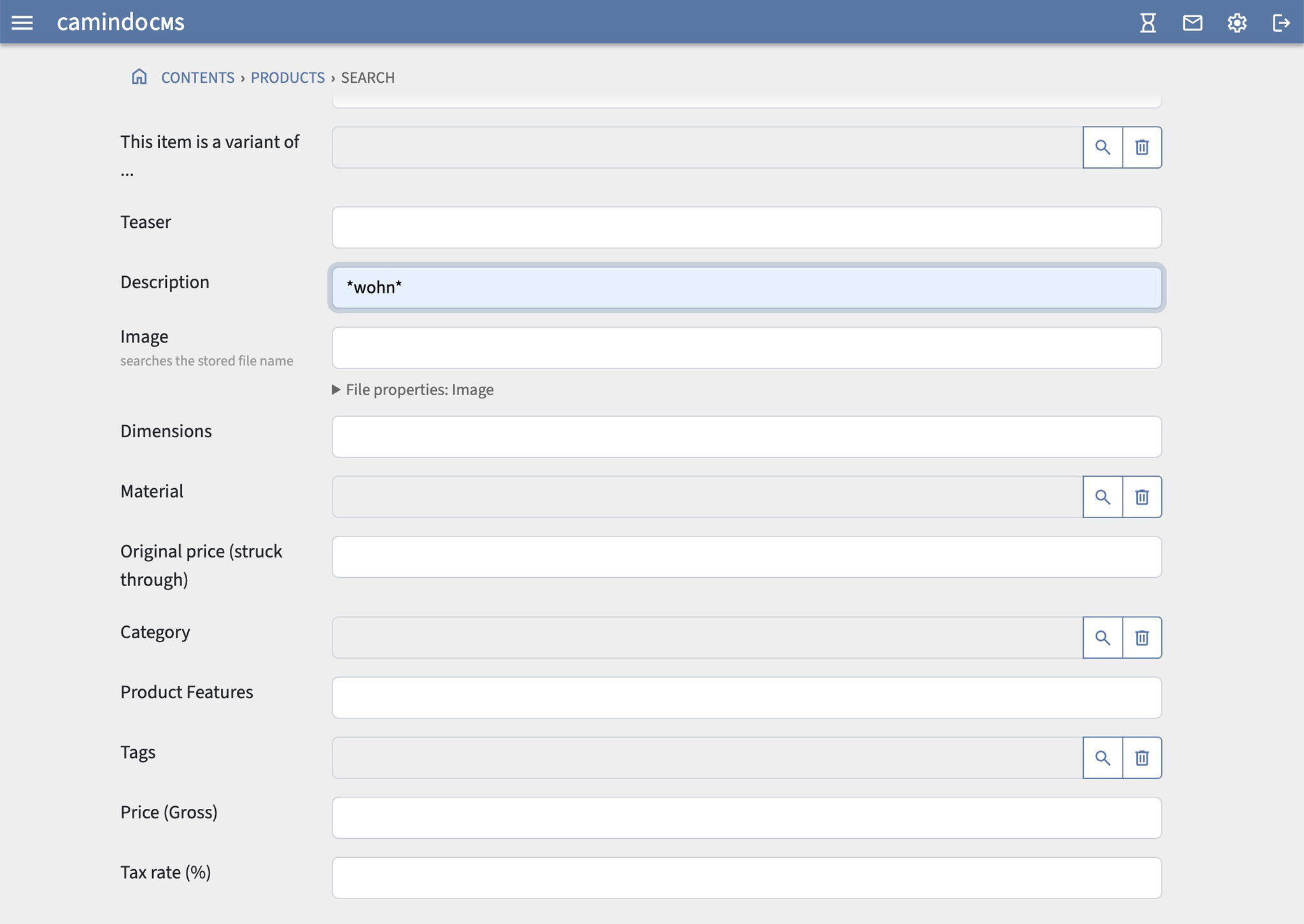 Screenshot: Search forms