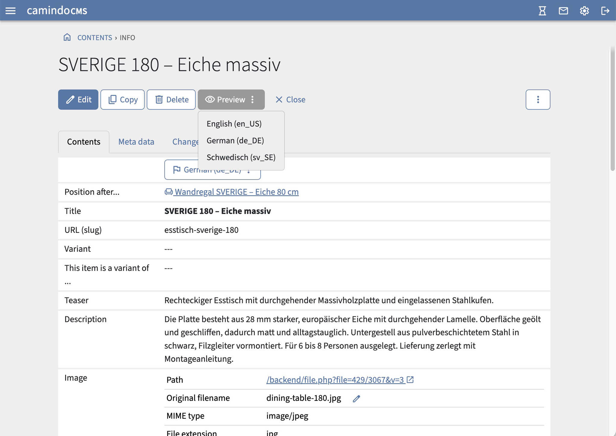 Screenshot: Info page