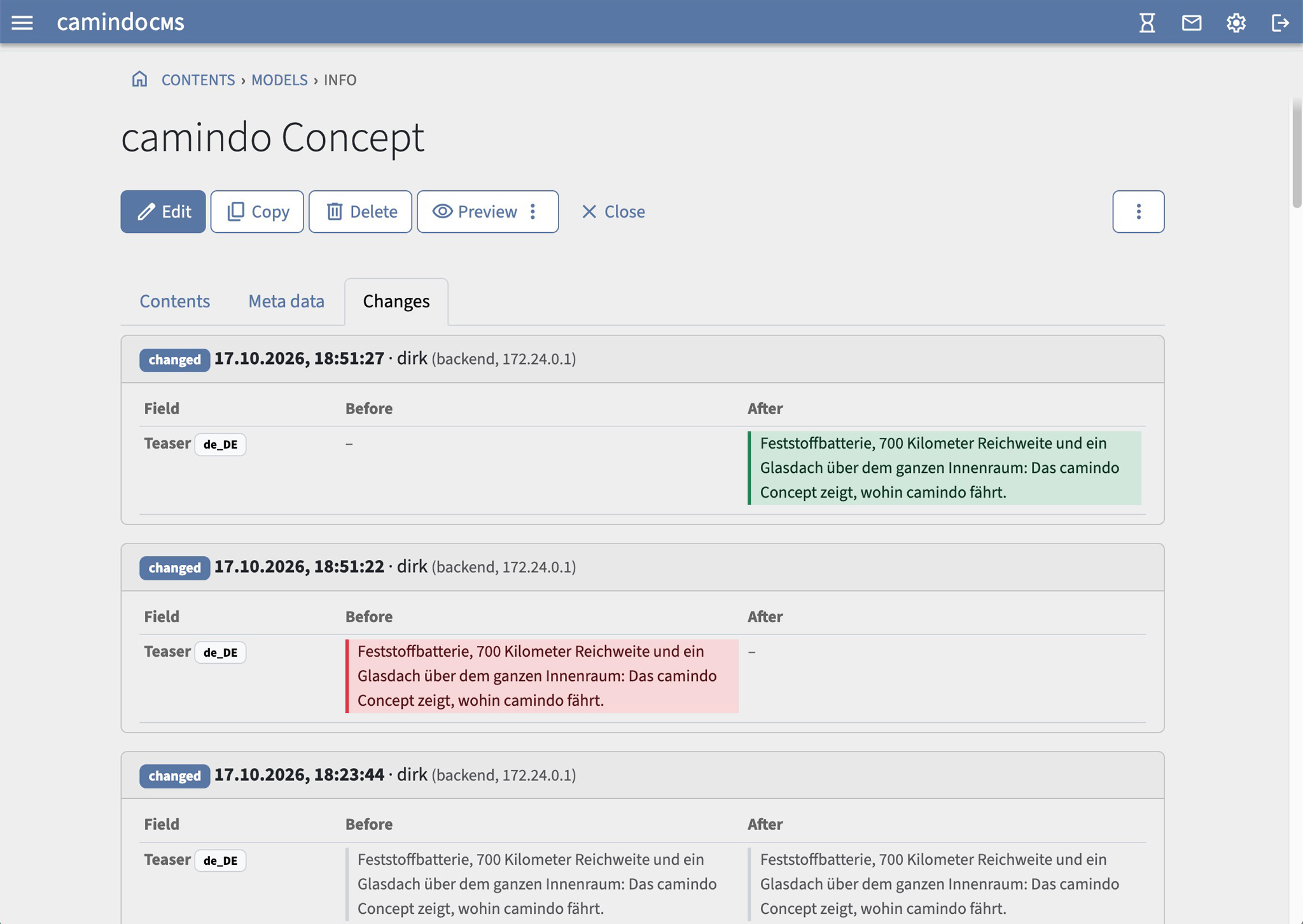 Screenshot: Edit history
