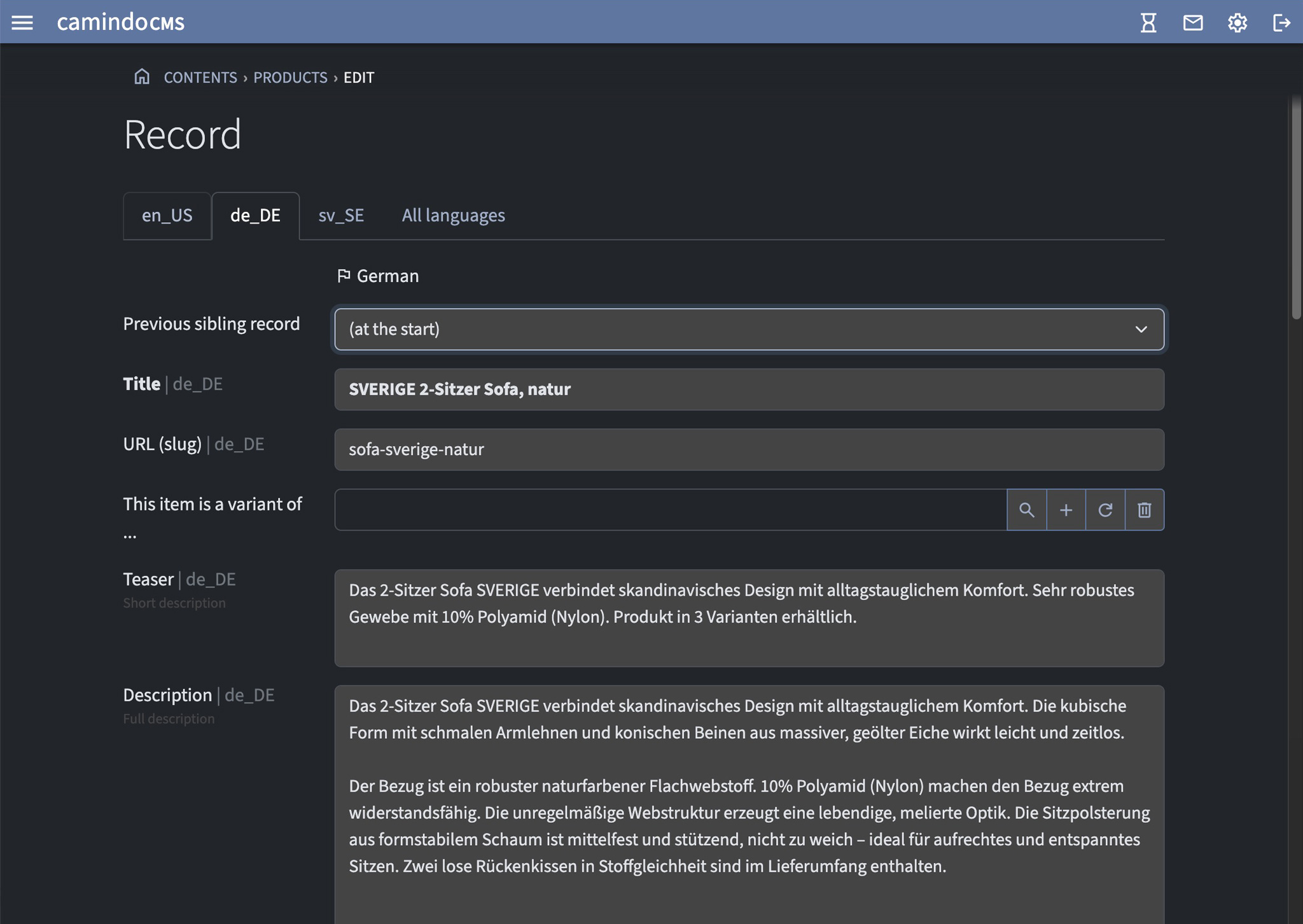 Screenshot: Input form in dark mode