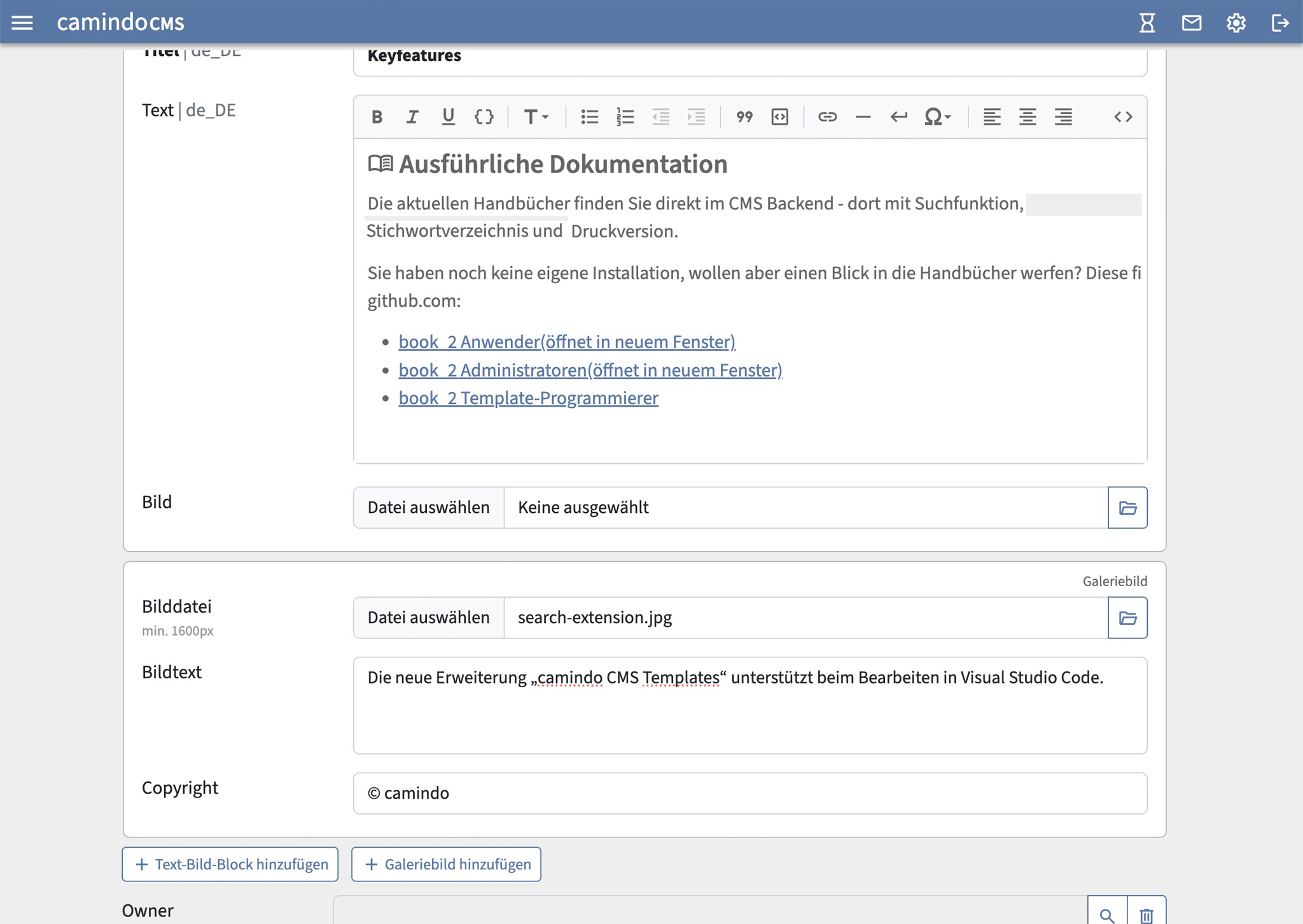 Screenshot: Embedded input forms