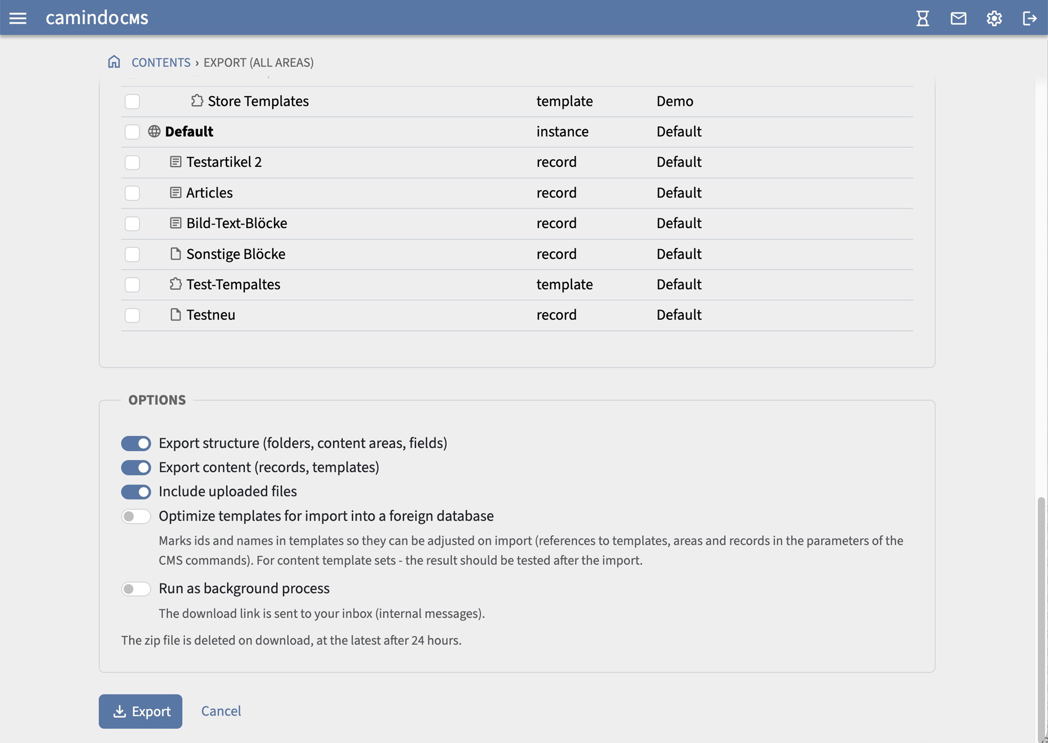 Screenshot: XML-Export