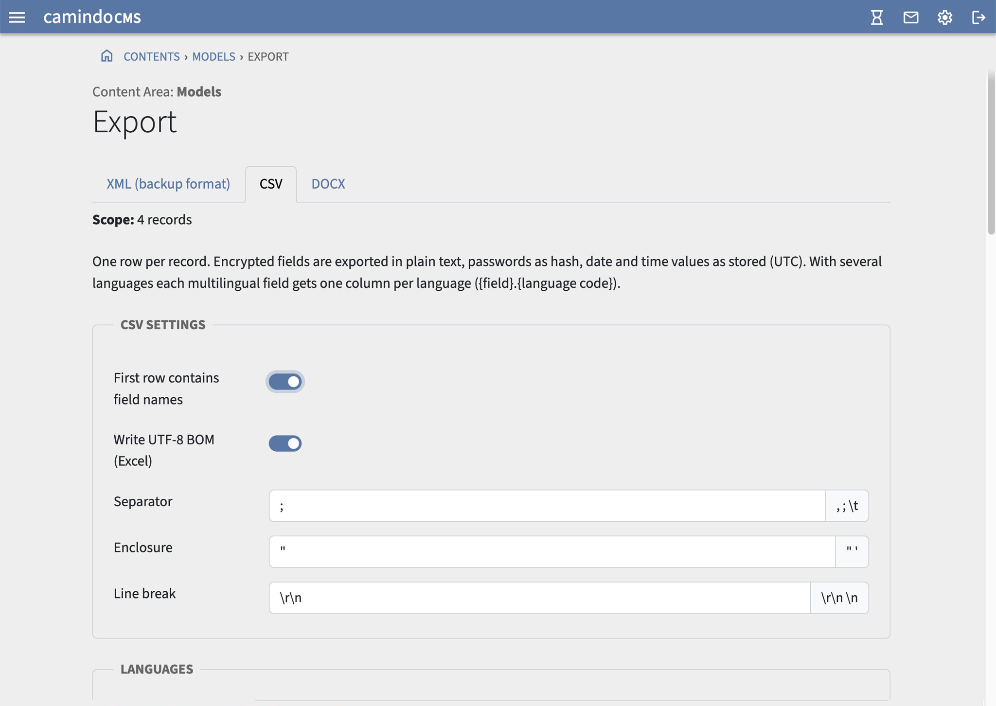 Screenshot: CSV-Export