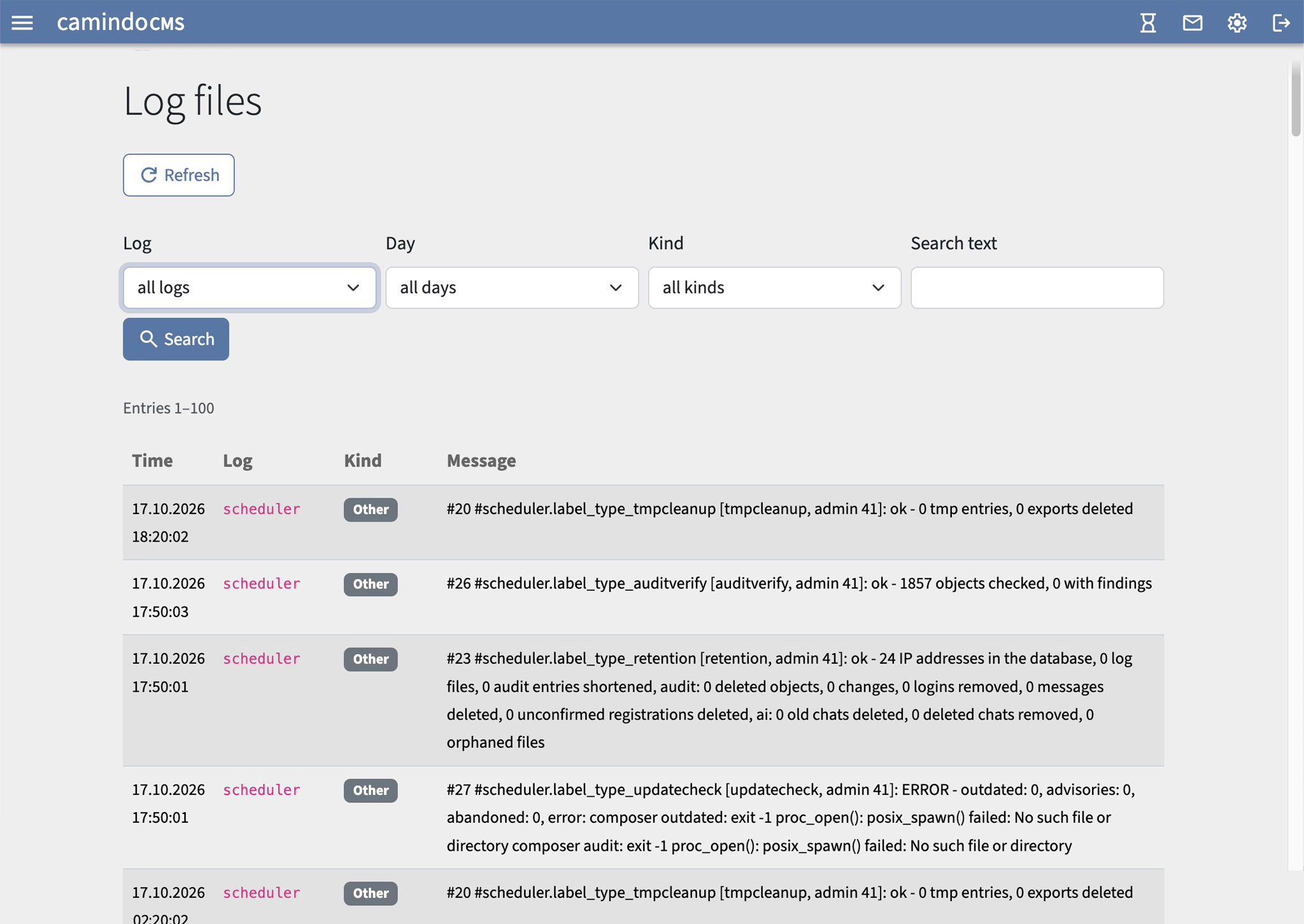 Screenshot: Logdateien