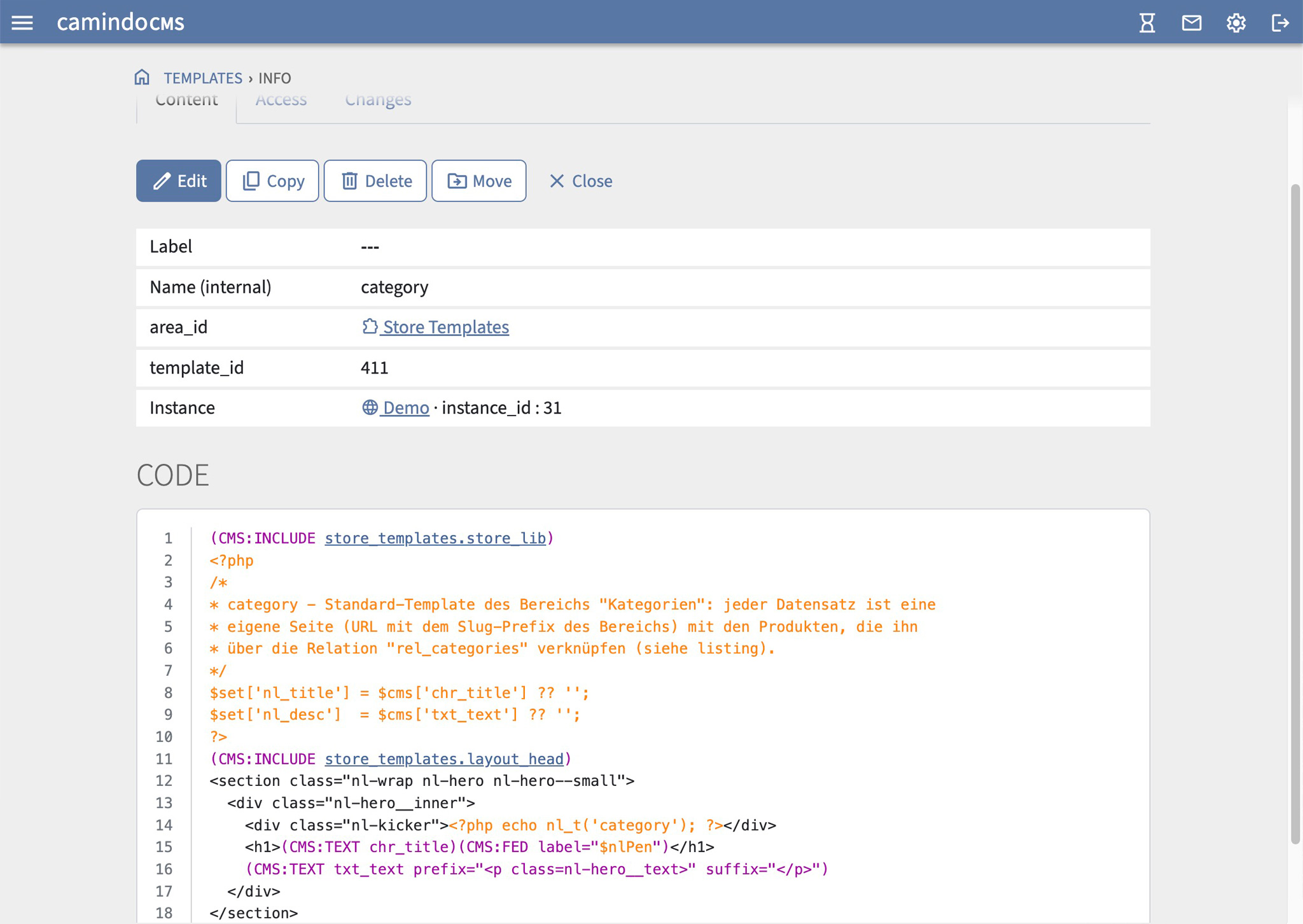 Screenshot: Template-Details