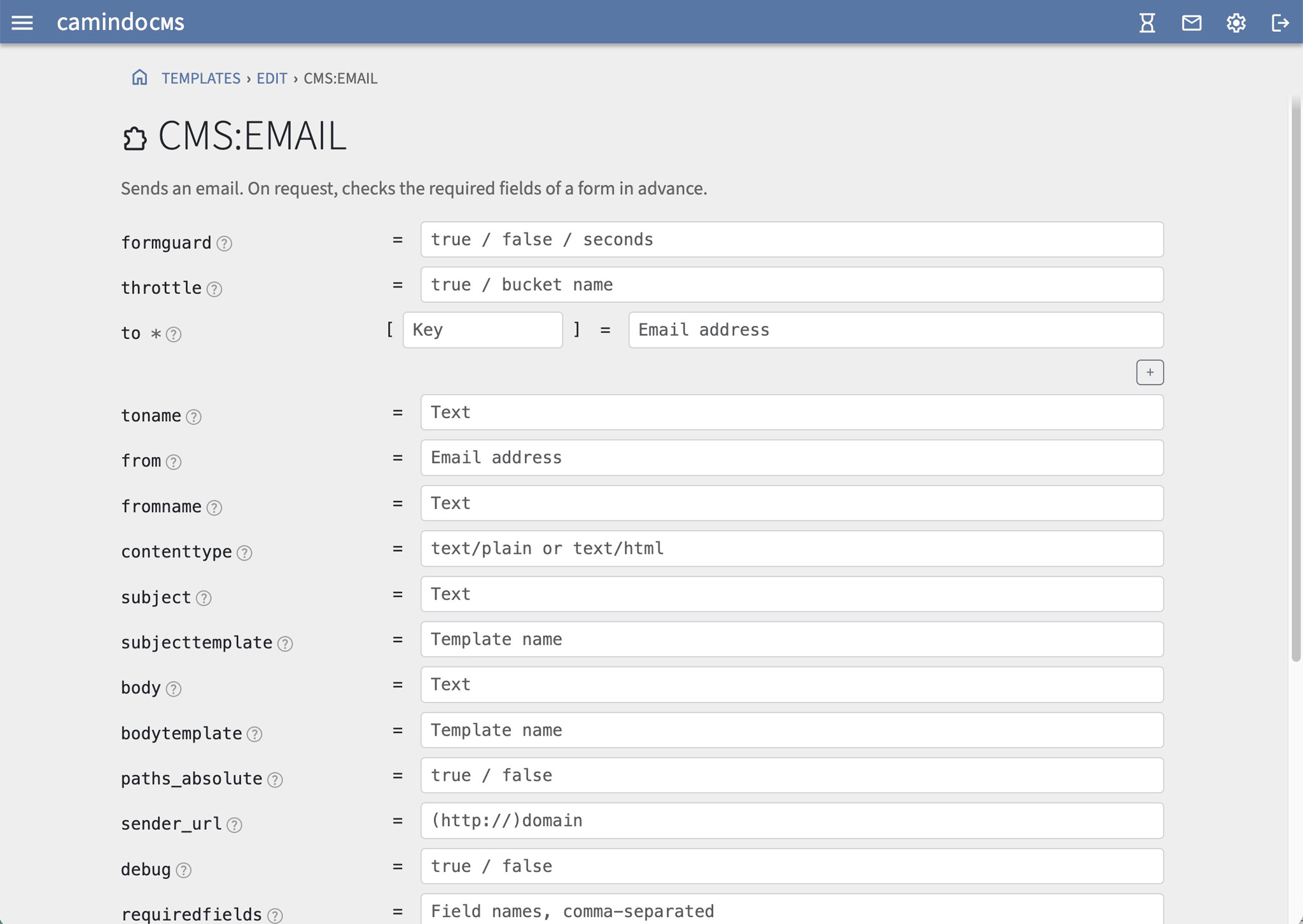 Screenshot: Template-Parameter