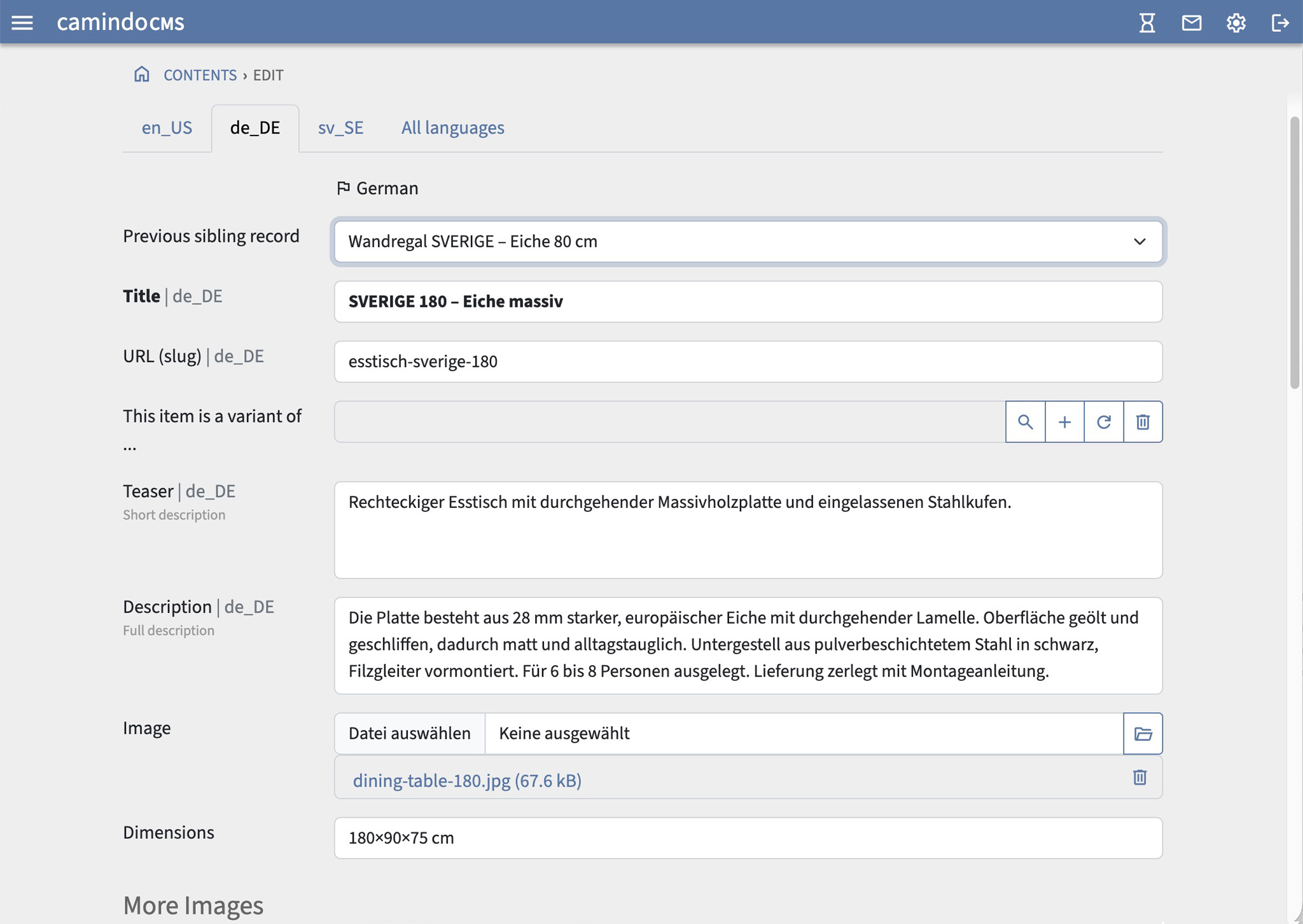 Screenshot: Datensatz bearbeiten