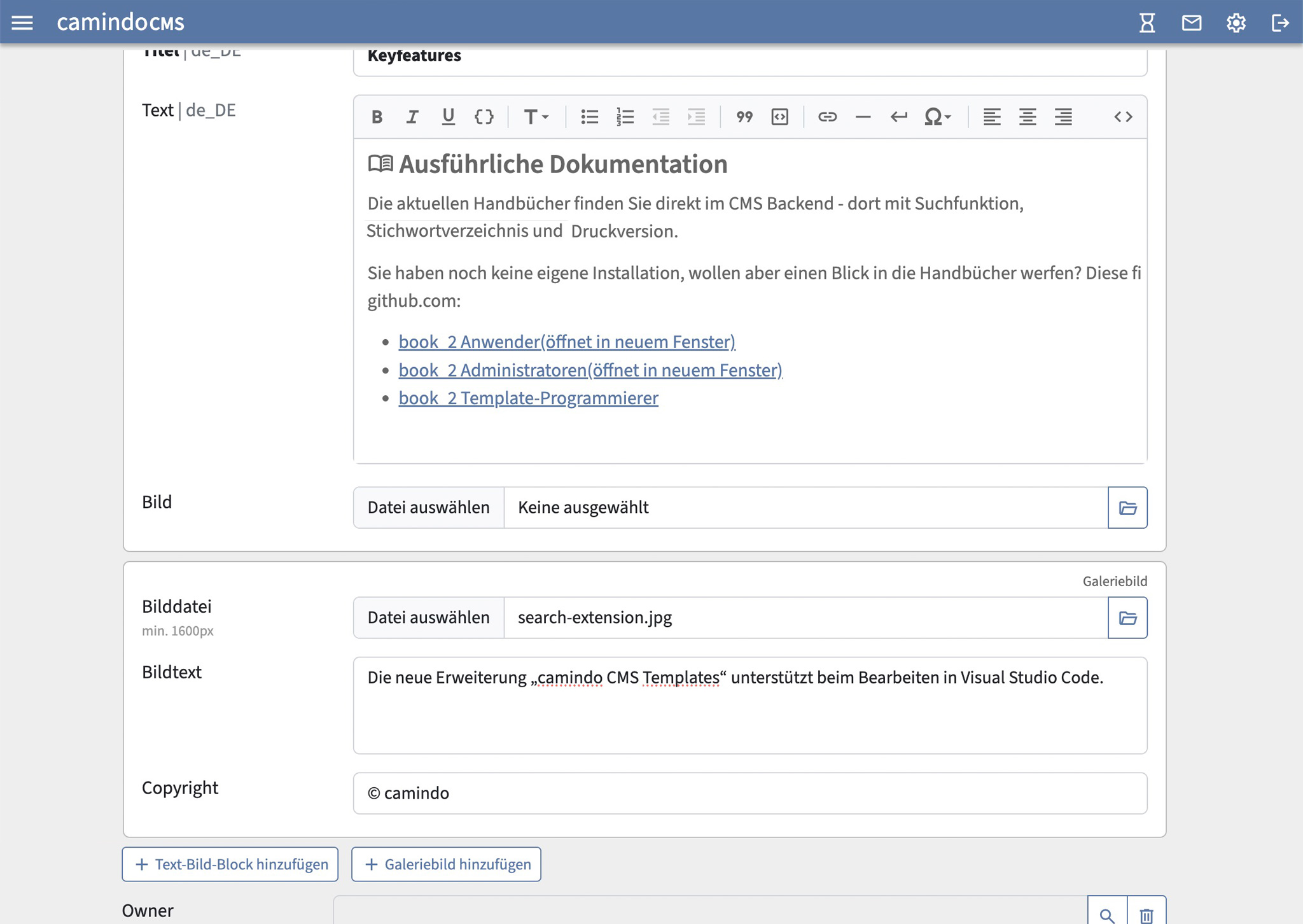Screenshot: Eingebettete Eingabemasken