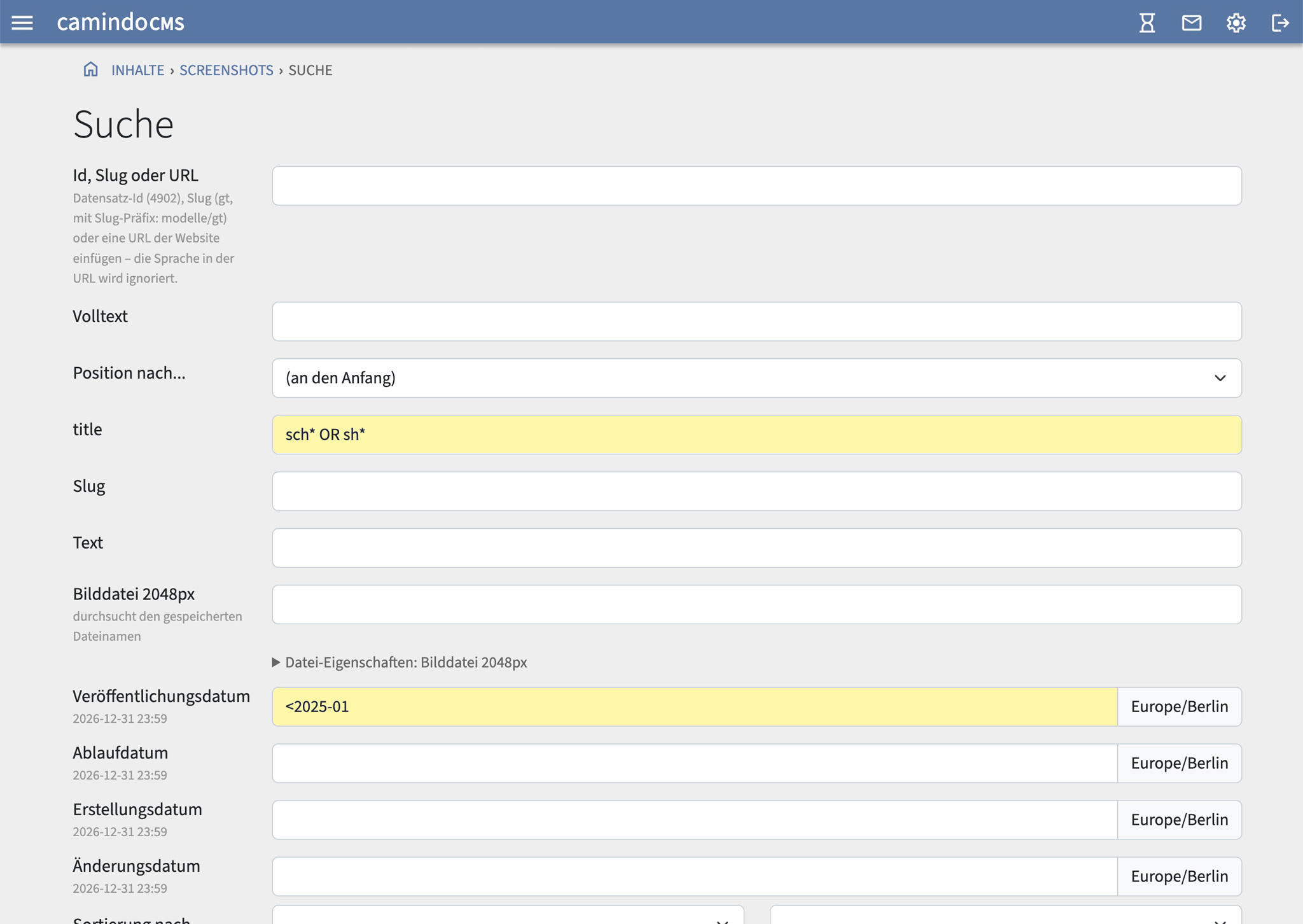 Screenshot: Suchmasken