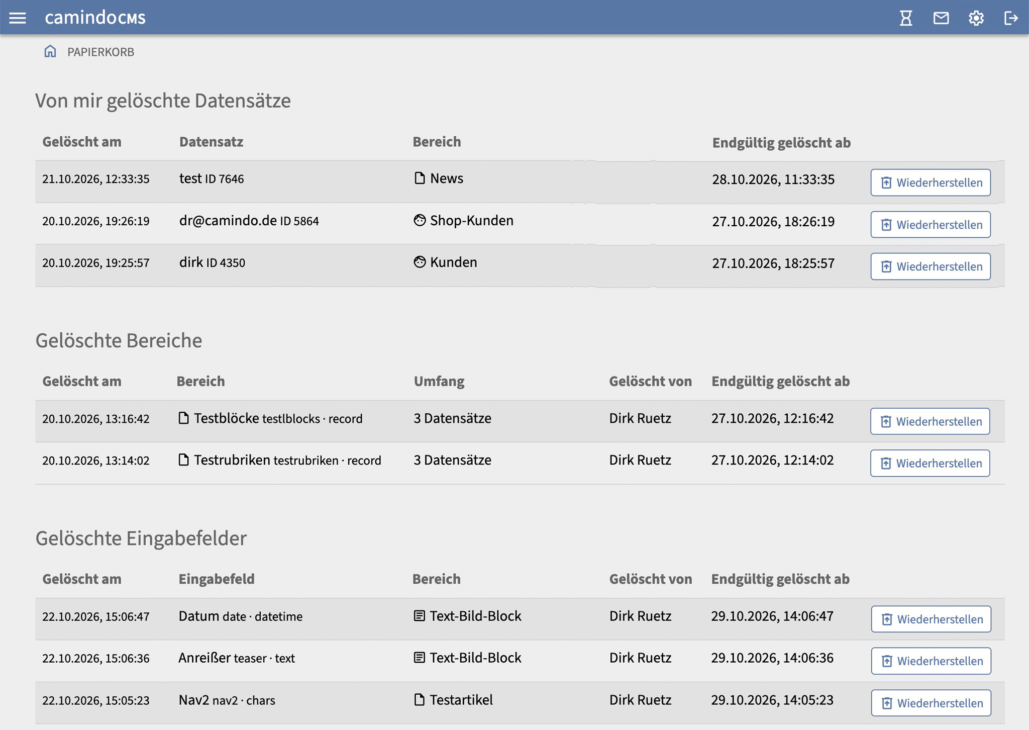 Screenshot: Papierkorb
