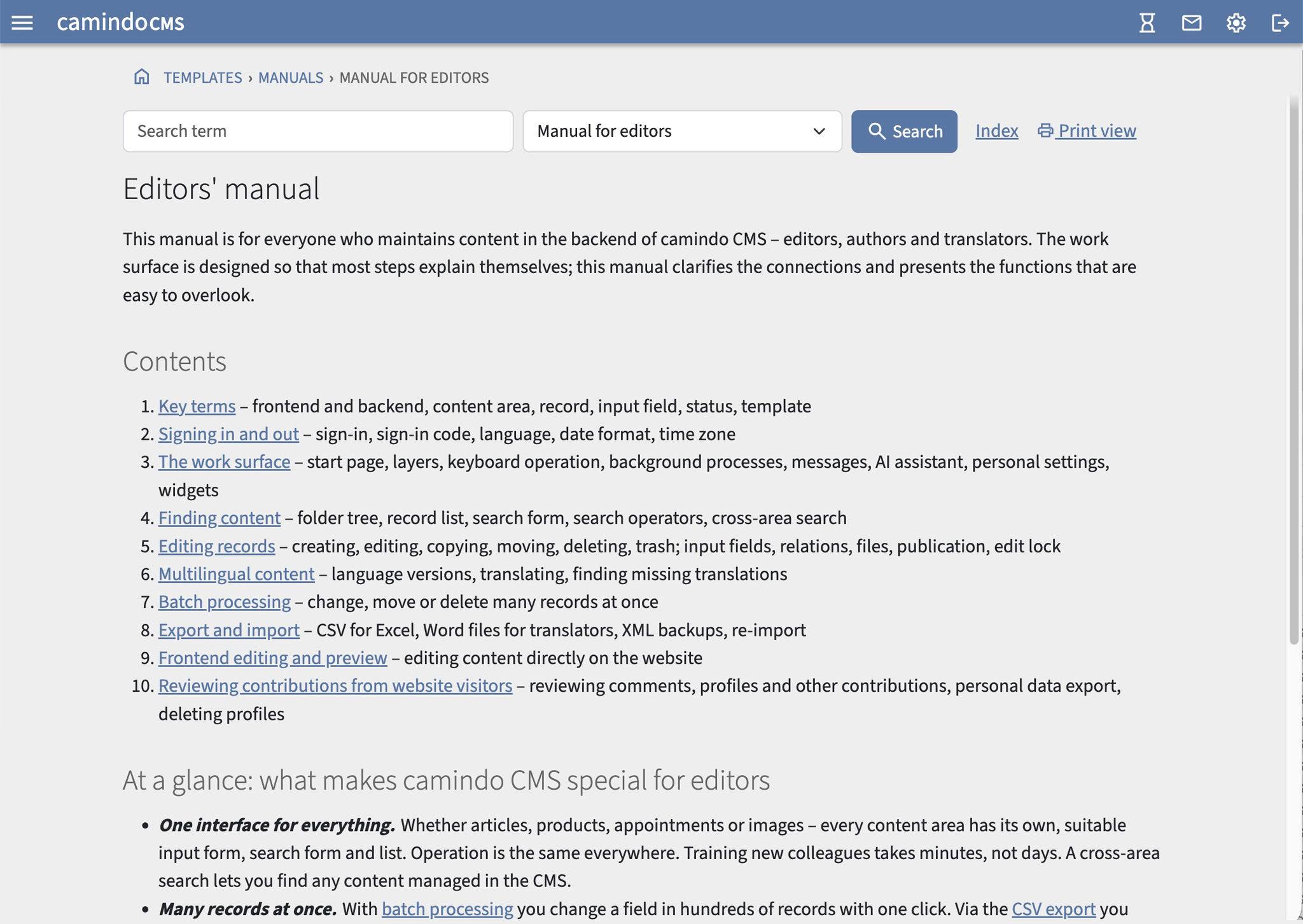 Screenshot: Handbücher